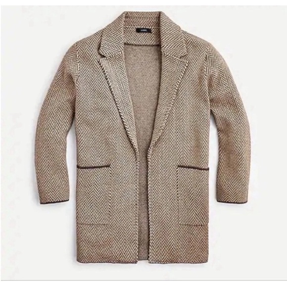 J CREW SOPHIE OPEN FRONT SWEATER BLAZER IN HICKORY CHEVRON SIZE XS - Picture 2 of 5